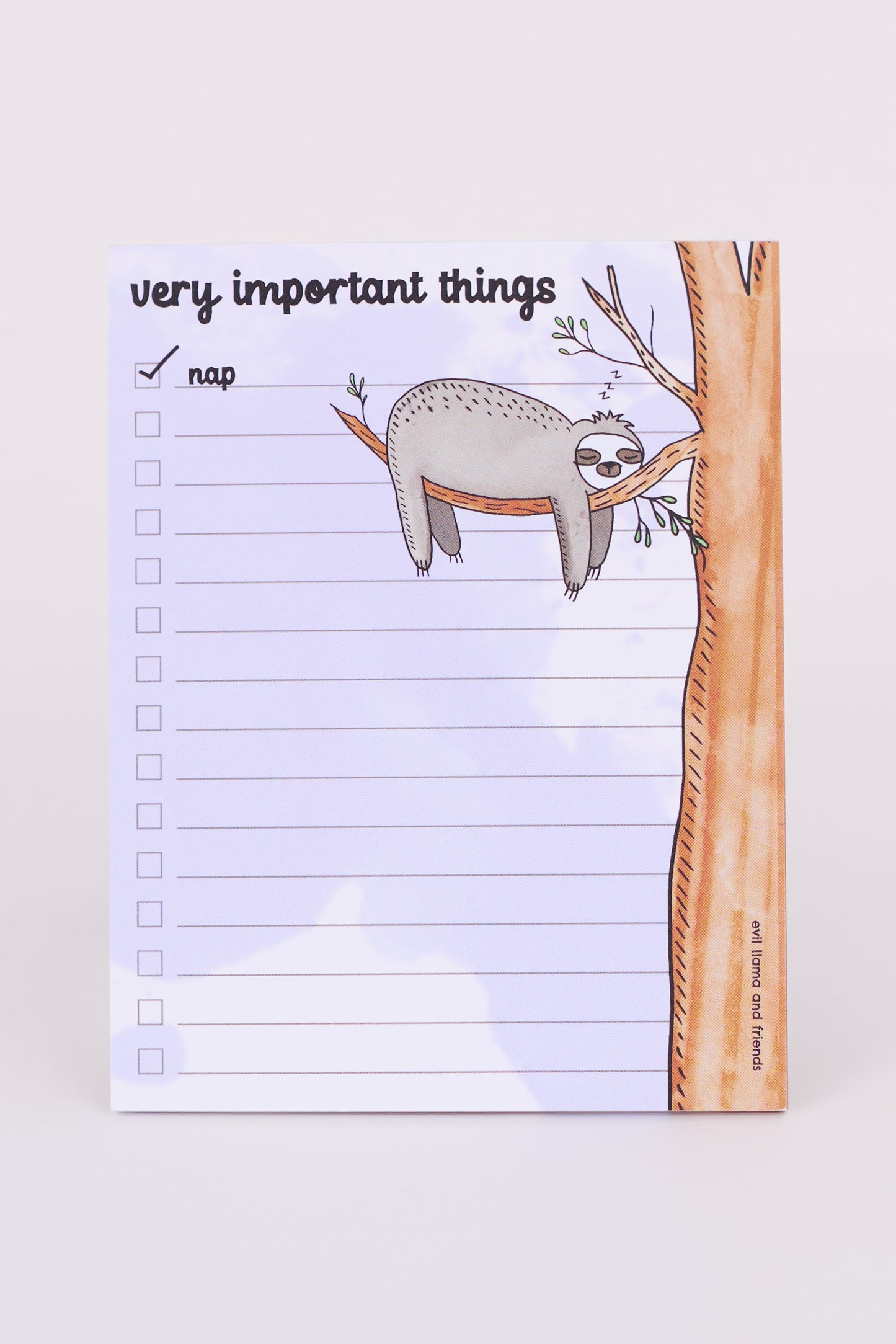 very important things (sleepy sloth) notepad