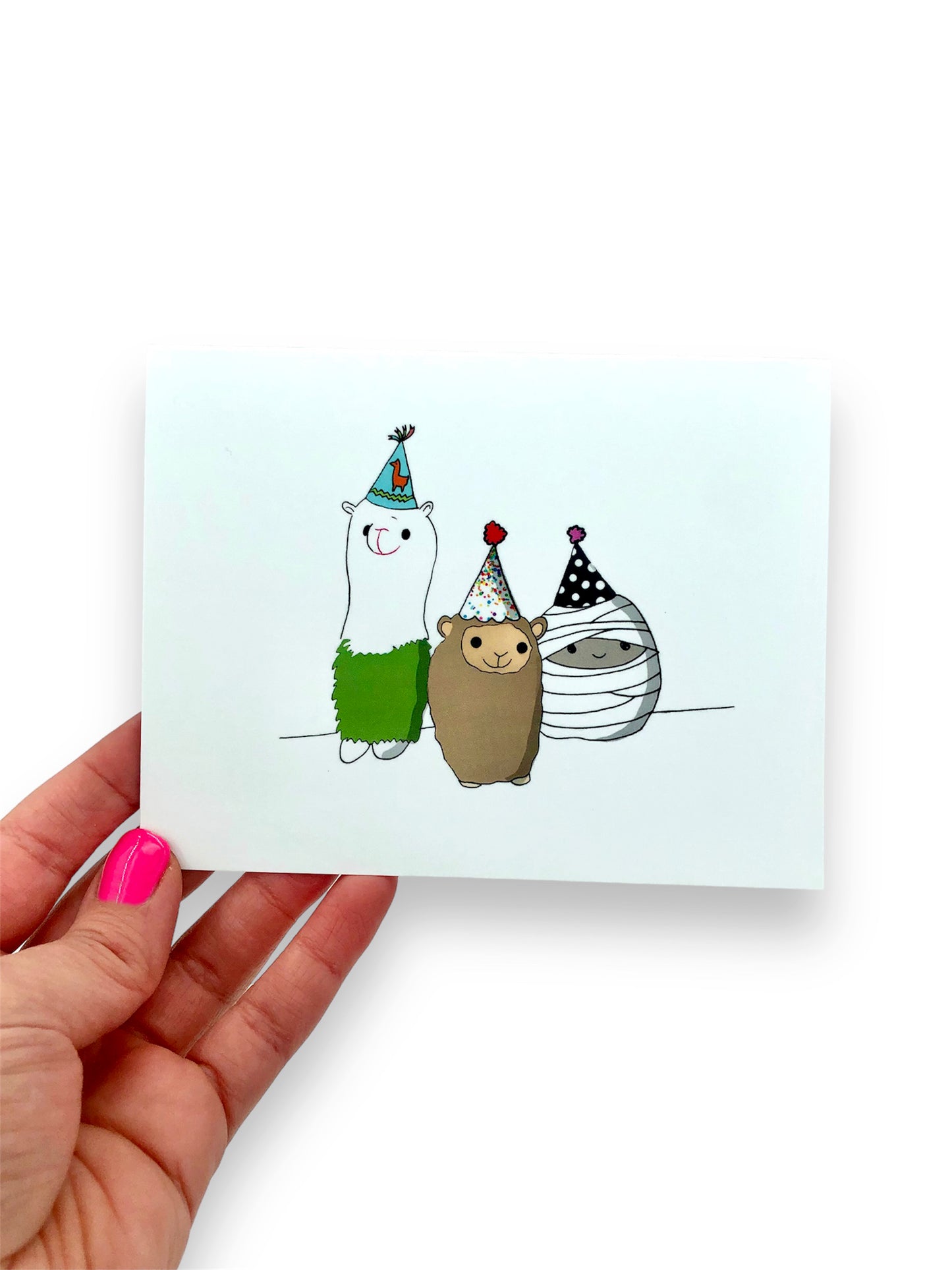 sheepaca and friends birthday card