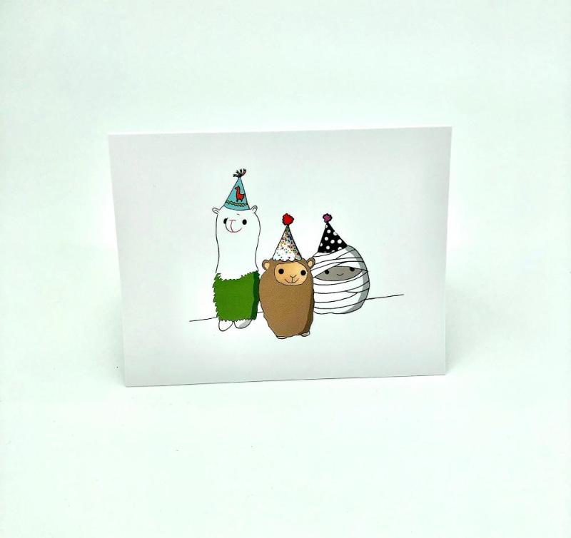sheepaca and friends birthday card