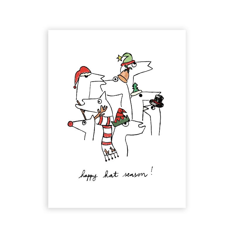 happy hat season! winter llamas holiday card