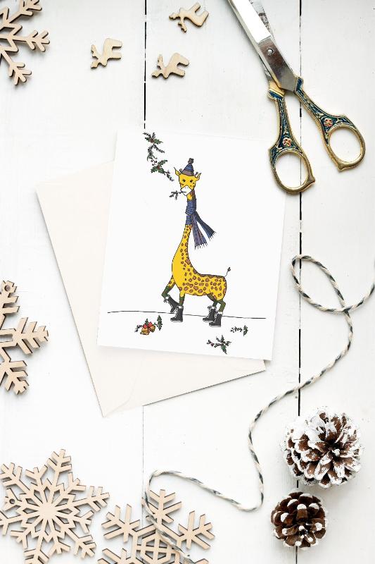 mistletoe giraffe holiday card