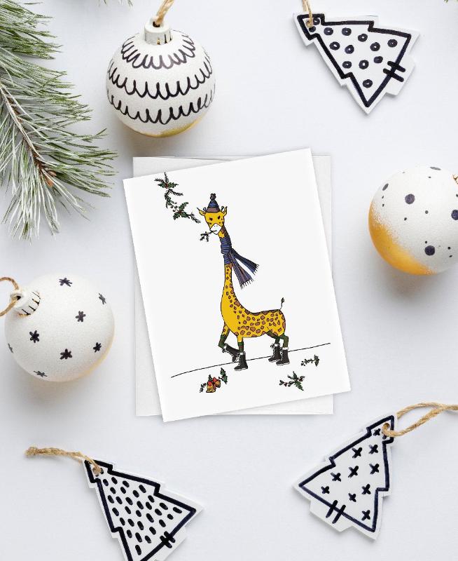 mistletoe giraffe holiday card