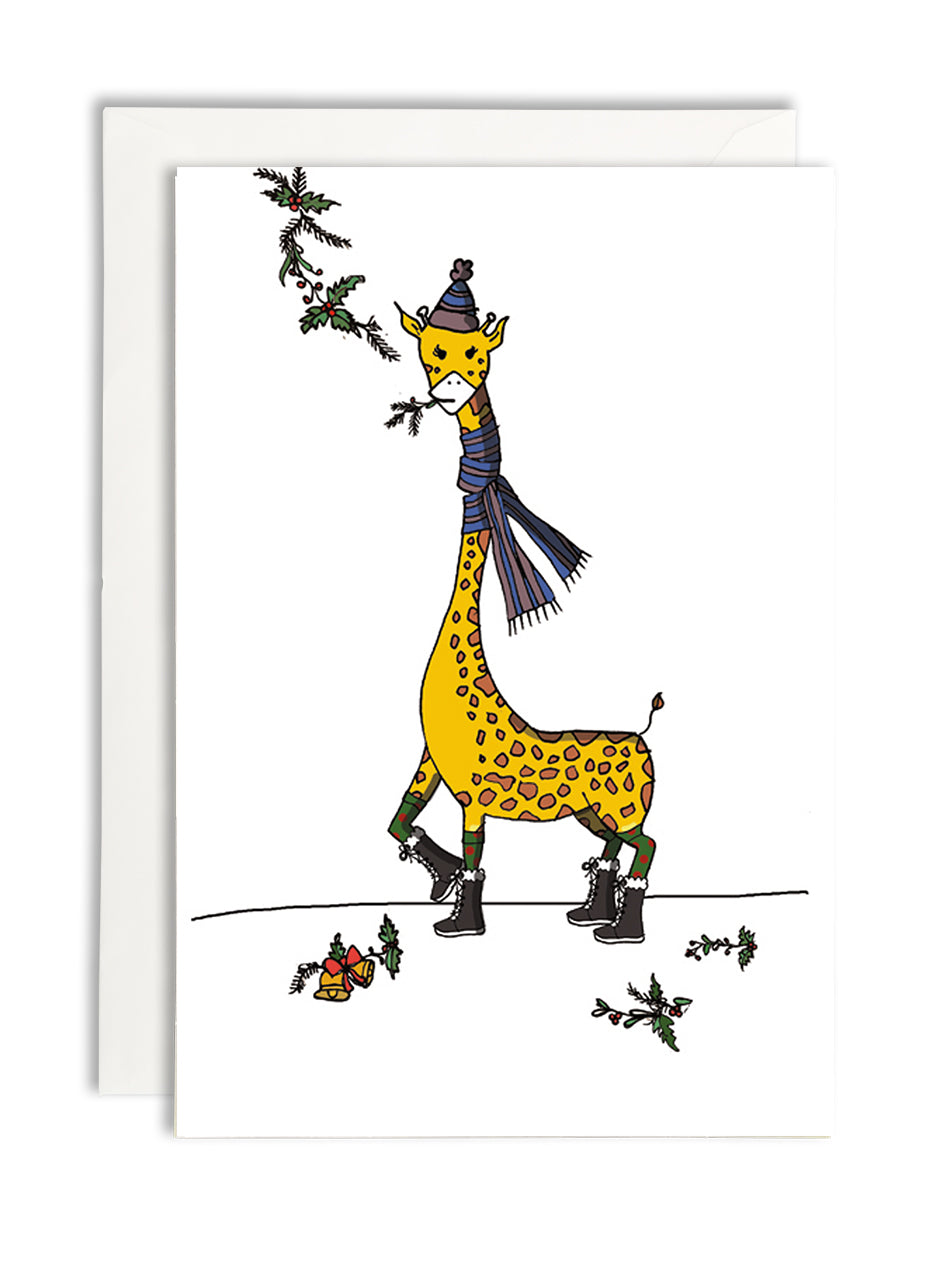 mistletoe giraffe holiday card