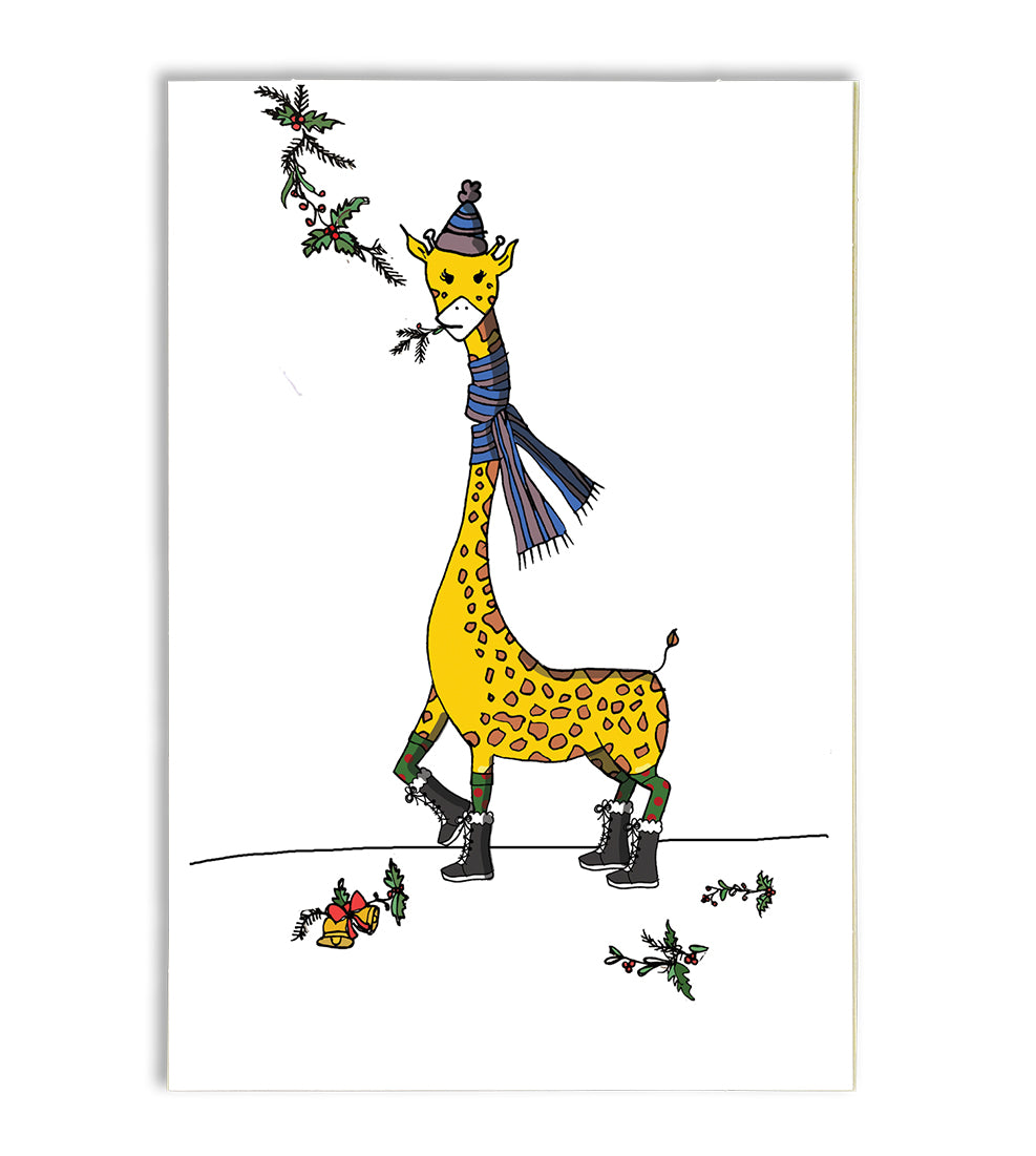 mistletoe giraffe holiday card