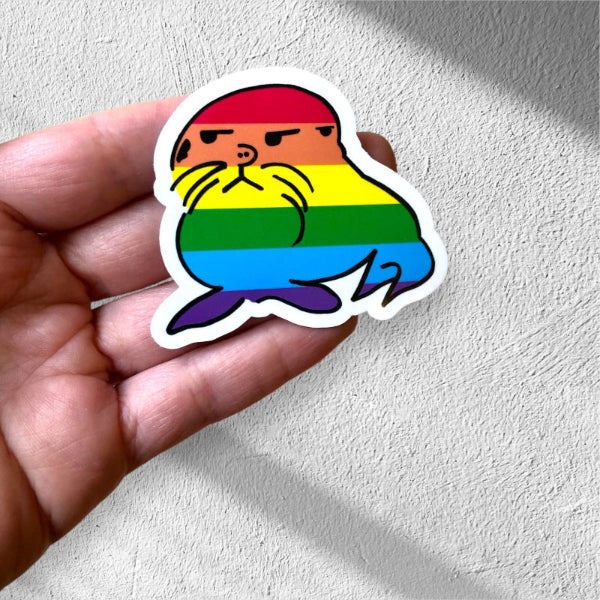Rainbow Resentment Seal vinyl sticker, funny pride sticker for quirky decor. Perfect for laptops, water bottles, and notebooks. A fun way to show your support for LGBTQ+ community