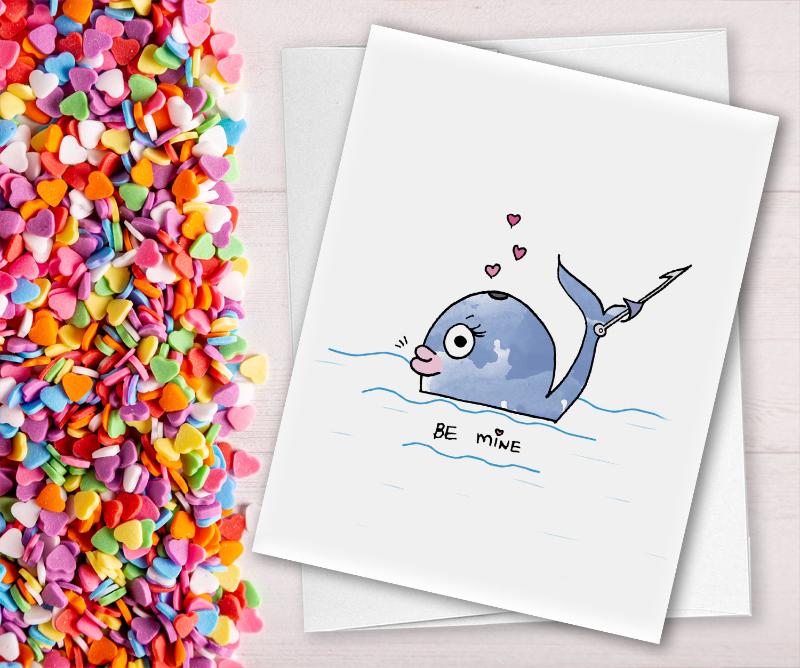 whale you be mine valentine's card, valentine candy, cute love card, whale cards, harpoon