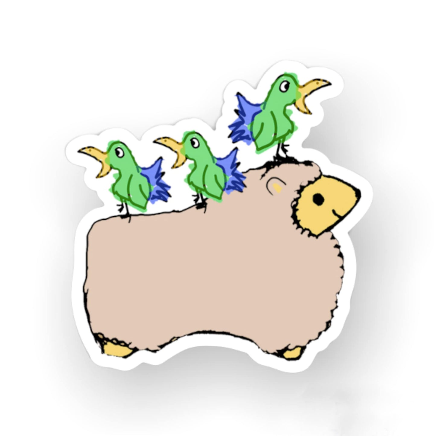cute animal sticker, sheep and birds sticker, vinyl stickers for laptop, animal lovers gift, humorous cartoon stickers, matte stickers