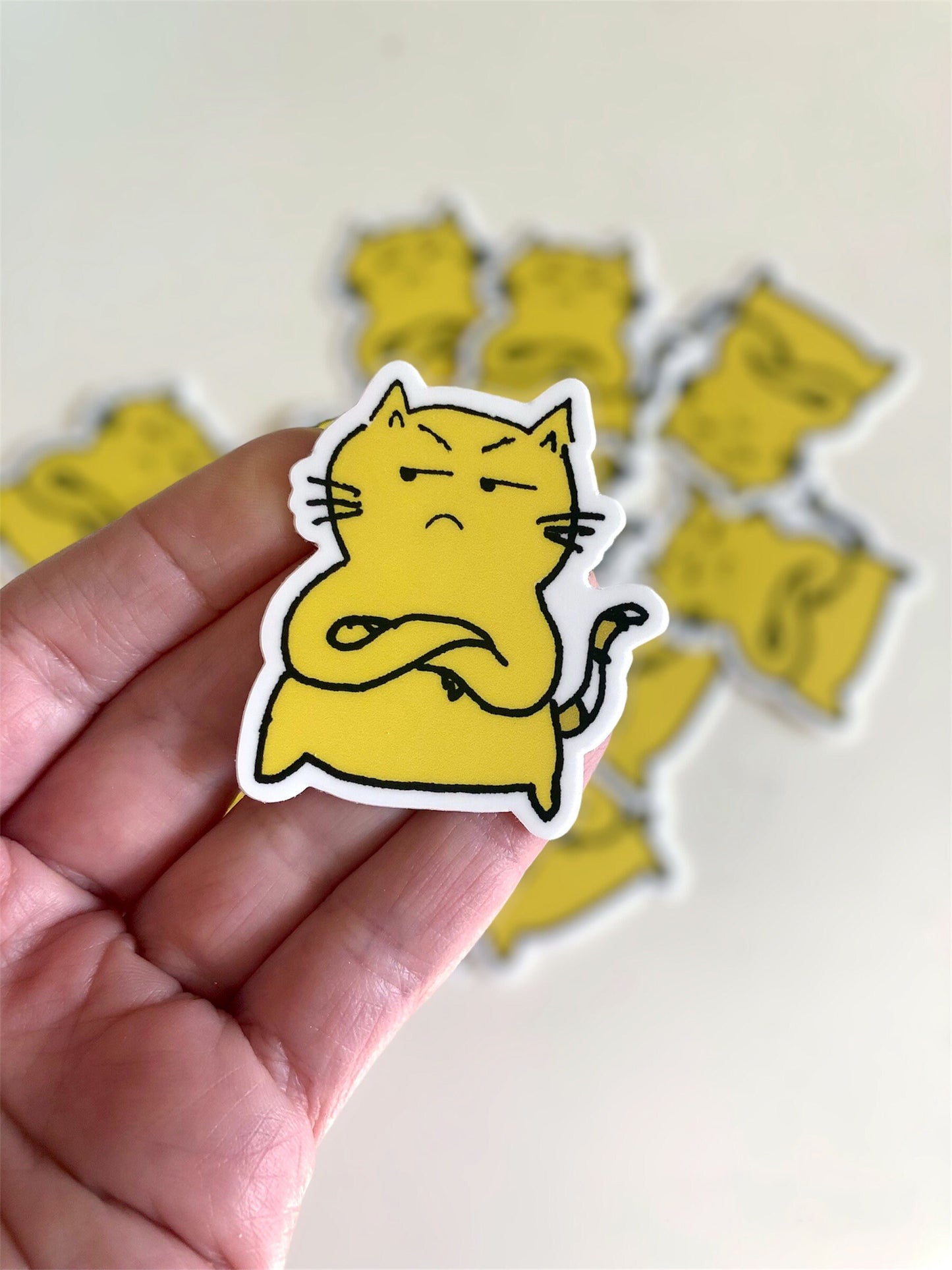 cat sticker, funny cat sticker for laptop, resentful cat, cat lover gift, crazy cat lady, humorous durable vinyl sticker, grumpy cartoon cat