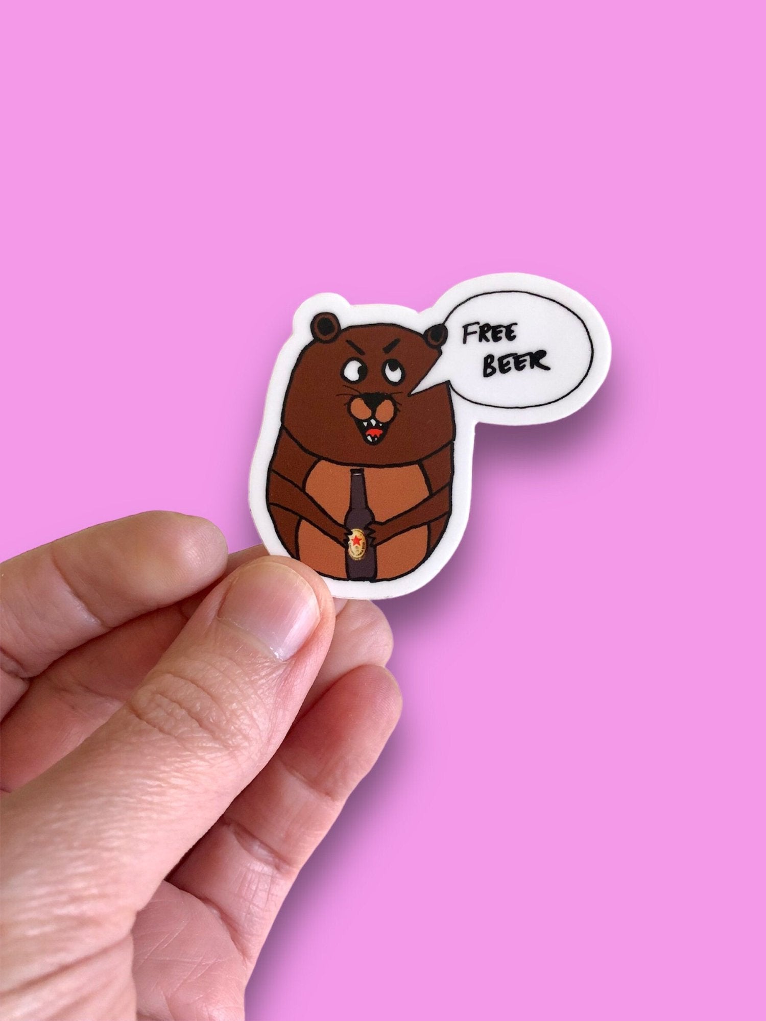 animal sticker, beer bear vinyl sticker for computer, funny brown bear sticker, sticker for water bottle, journals, skateboard and snowboard
