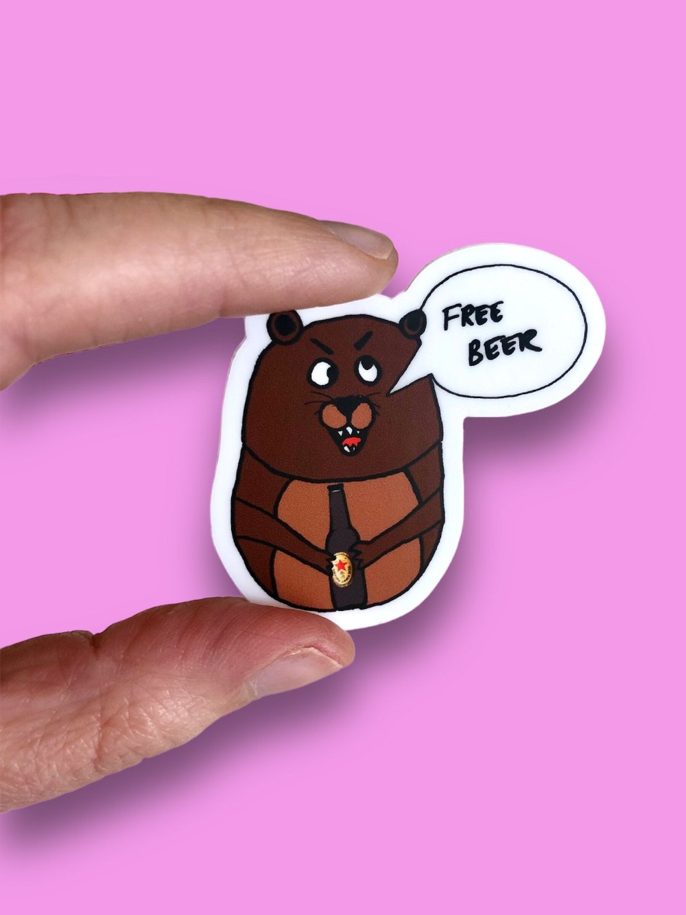 animal sticker, beer bear vinyl sticker for computer, funny brown bear sticker, sticker for water bottle, journals, skateboard and snowboard