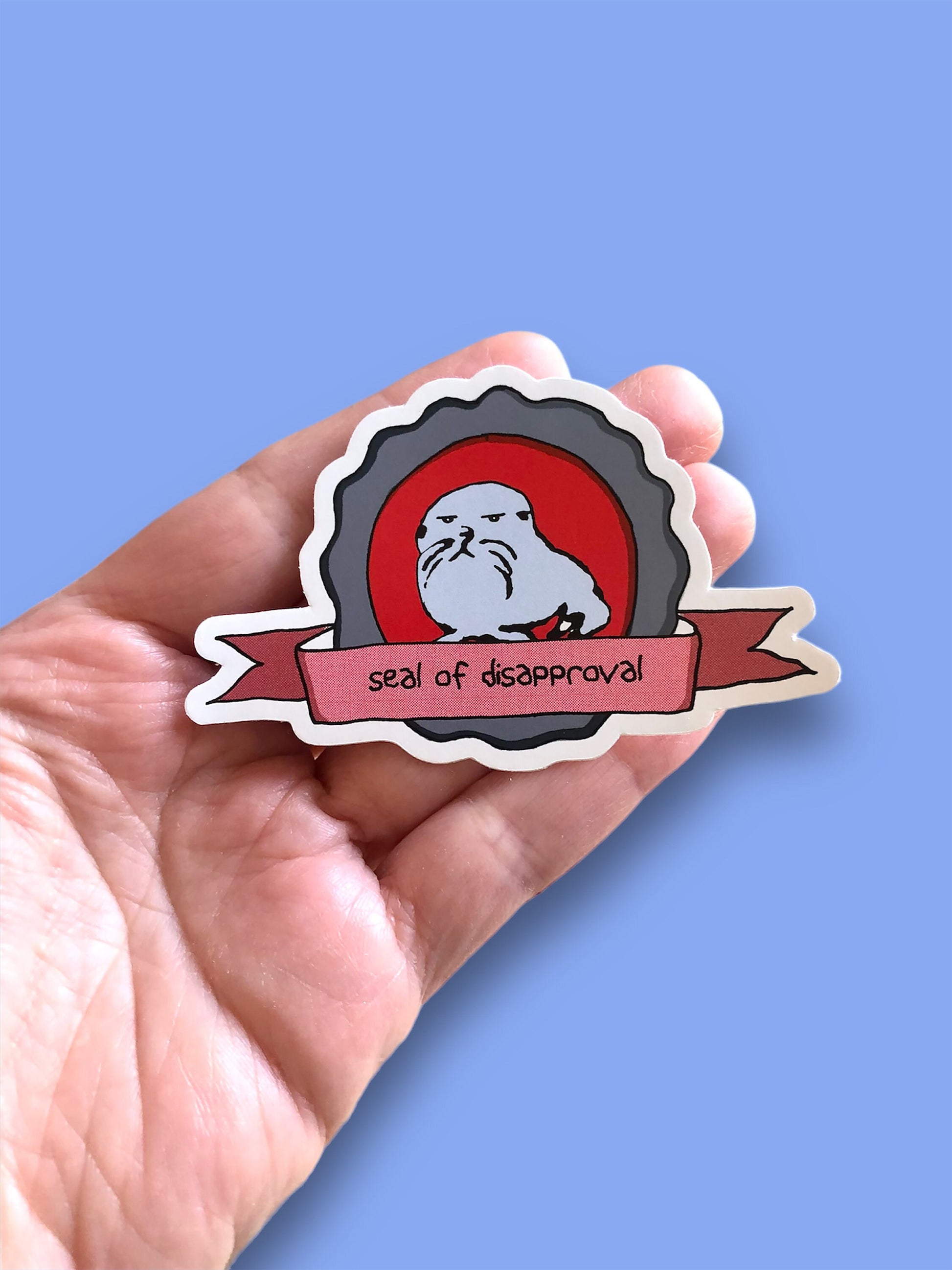 animal sticker, seal of disapproval badge vinyl sticker for computer, funny grumpy seal sticker for water bottle, quirky planner sticker