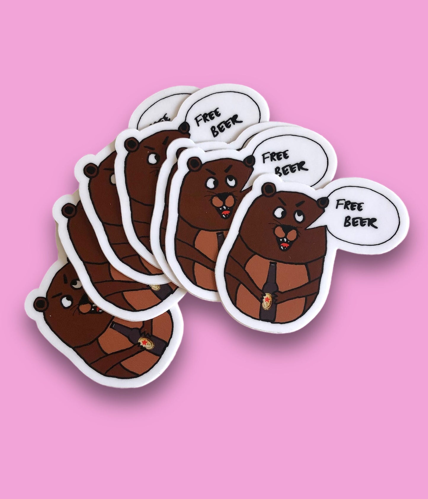 animal sticker, beer bear vinyl sticker for computer, funny brown bear sticker, sticker for water bottle, journals, skateboard and snowboard