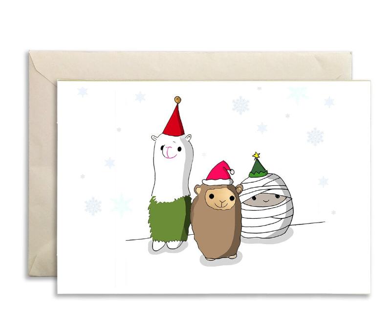cute holiday greeting card, funny card, christmas holidays, best friend card, stuffed animals cartoon card, festive season, merry christmas