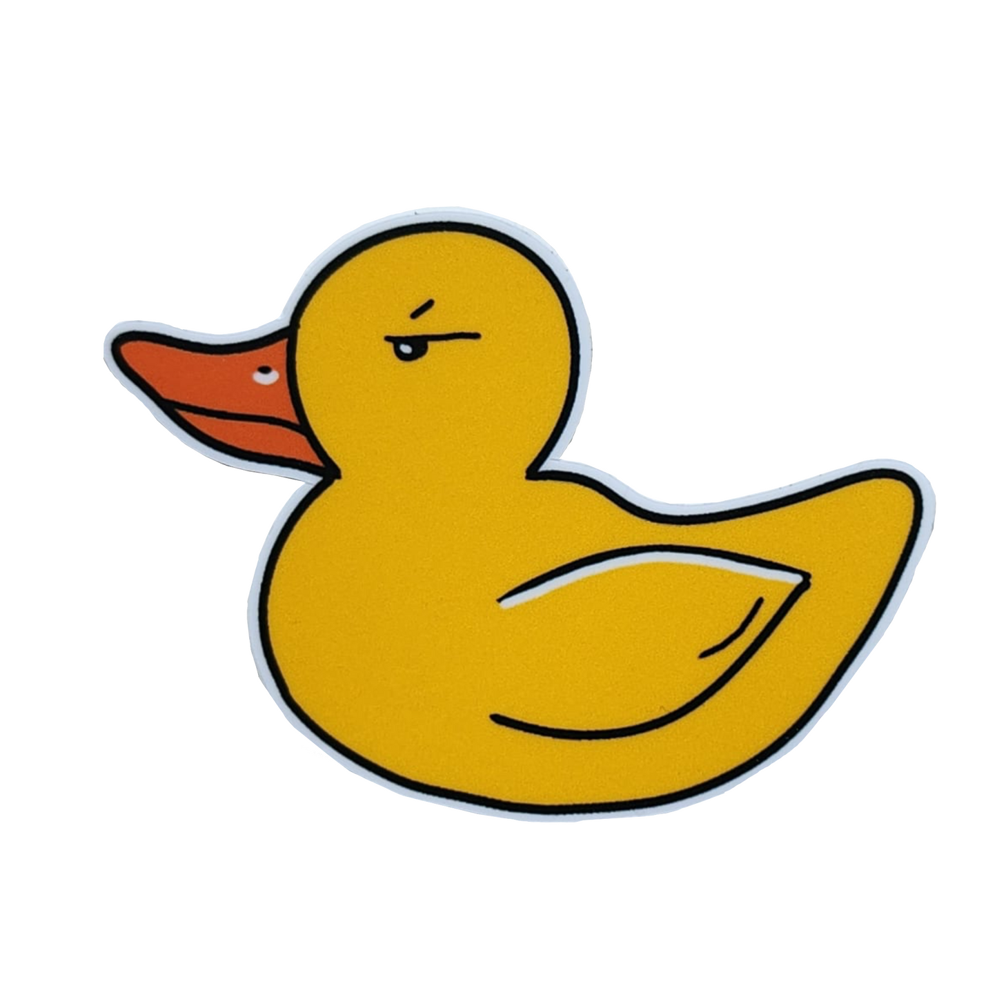 Yellow rubber duck sticker on a white background