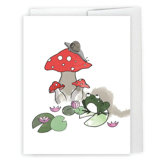 story time frog and mushroom card