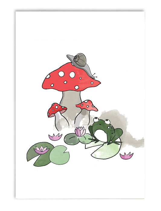 story time frog and mushroom card