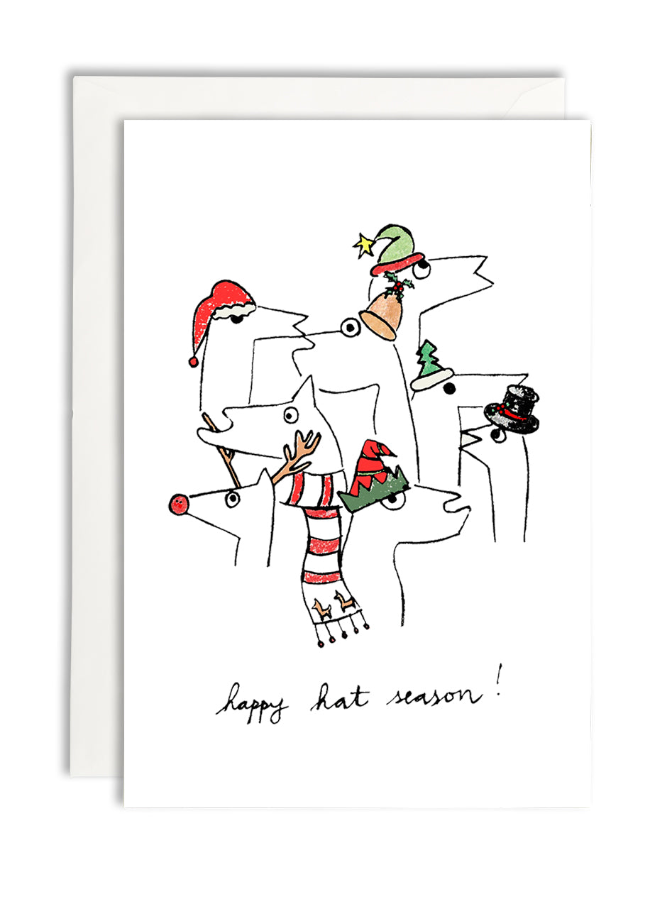 happy hat season! winter llamas holiday card
