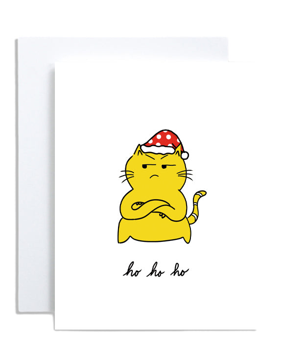 funny holiday cards, santa cat, resentment cat