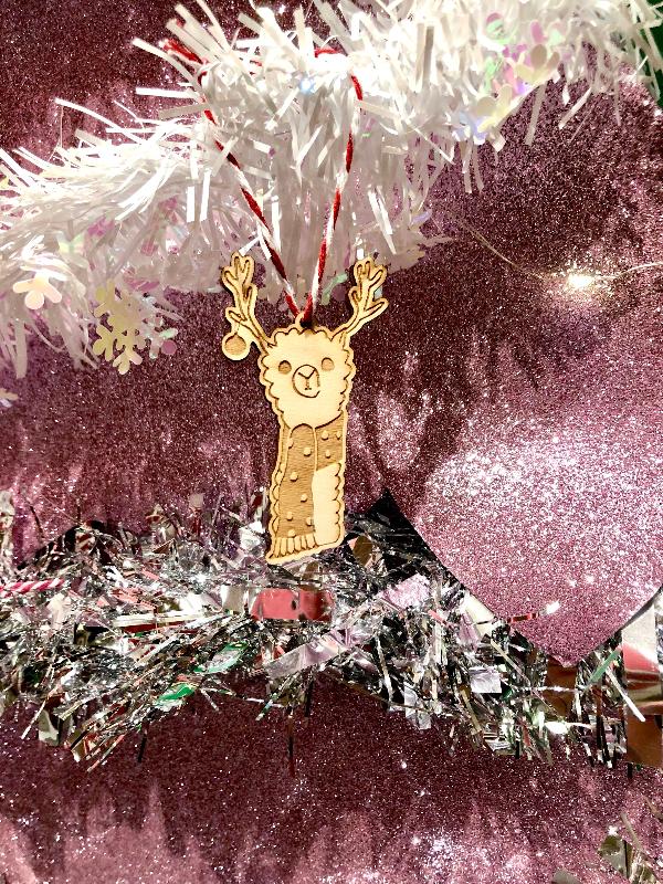 llama ornament in tree