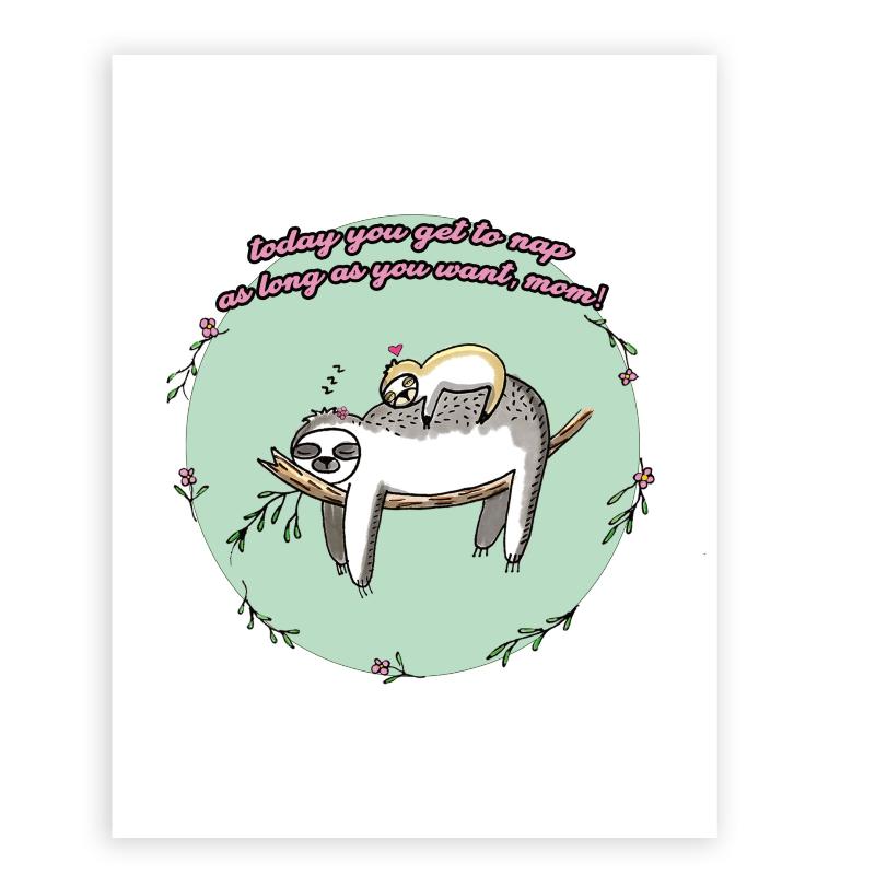 nap time sloth mother's day card