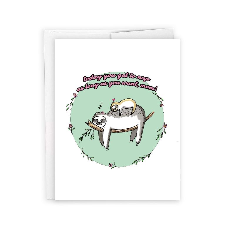 nap time sloth mother's day card