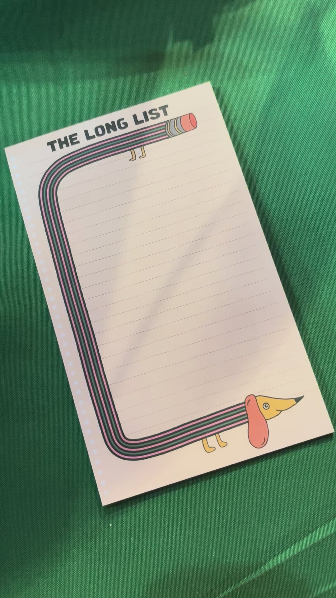 long list notepad showing a cute dachshund 