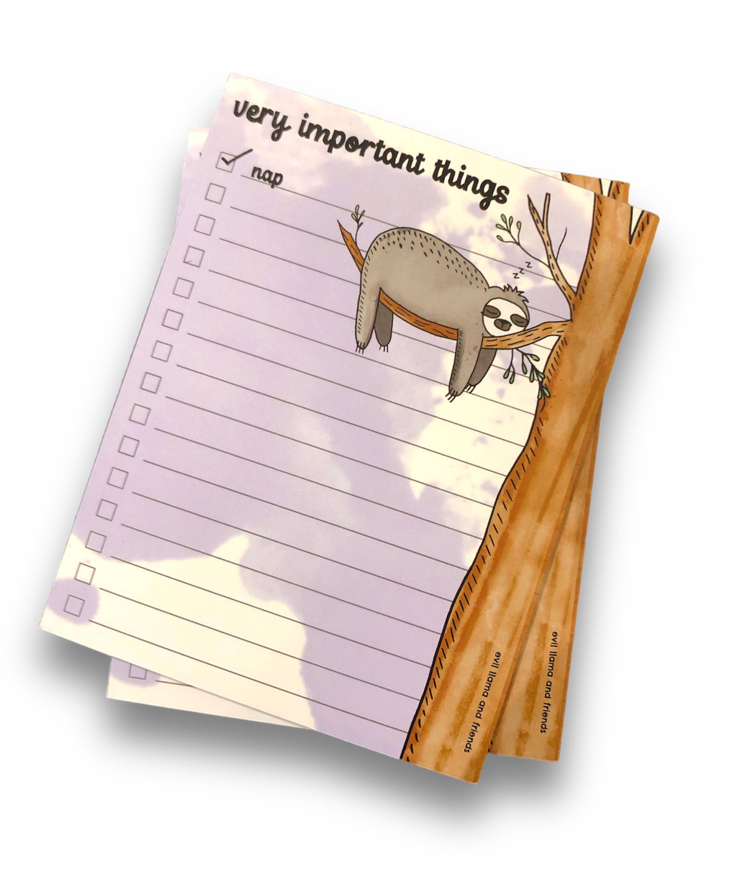 very important things (sleepy sloth) notepad