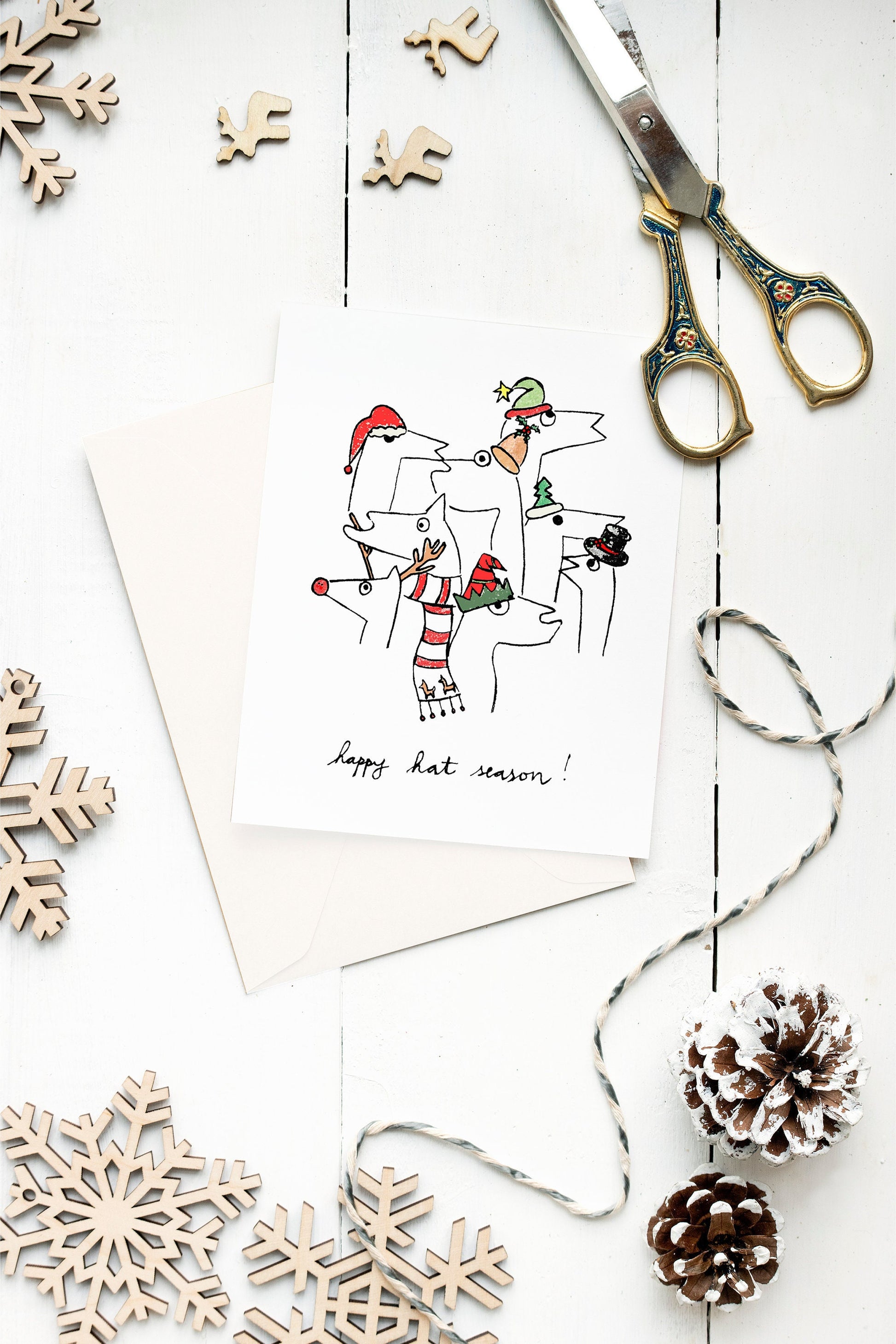 happy hat season, winter llamas holiday card, quirky christmas card, trendy llamas