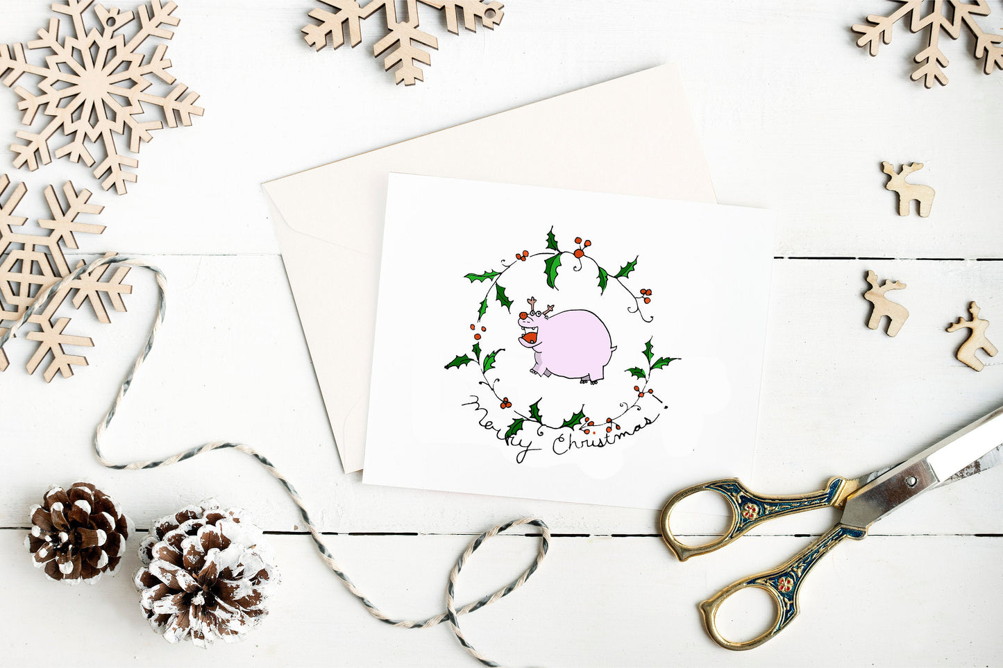 Christmas Hippo Greeting Card
