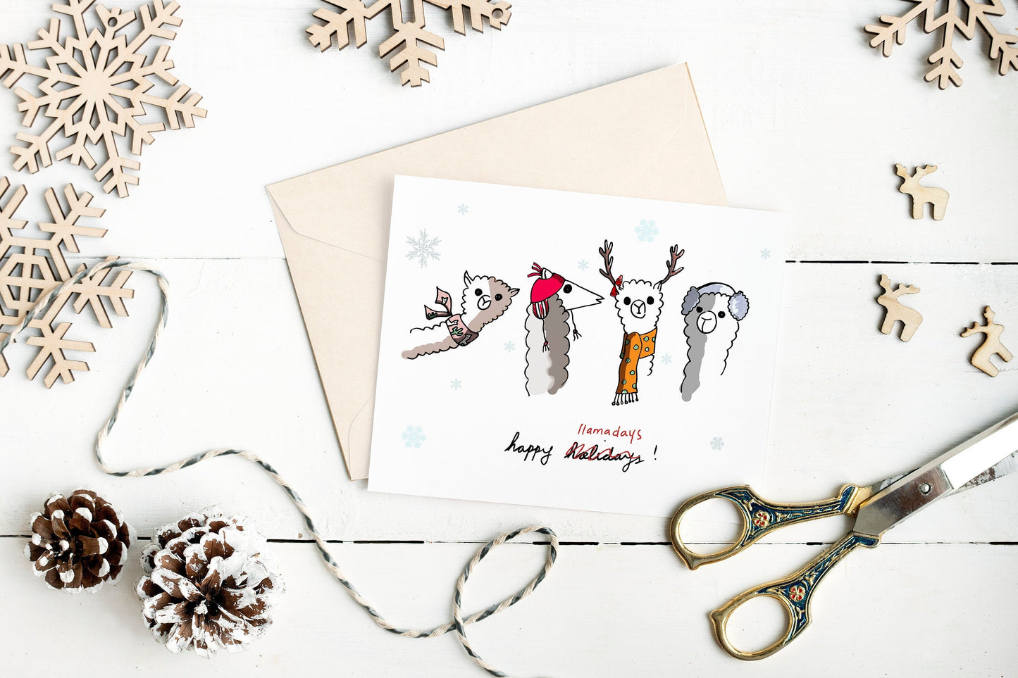 happy llamadays, fun holiday card, christmas cards, winter llamas, happy holidays, llama love, festive llamas
