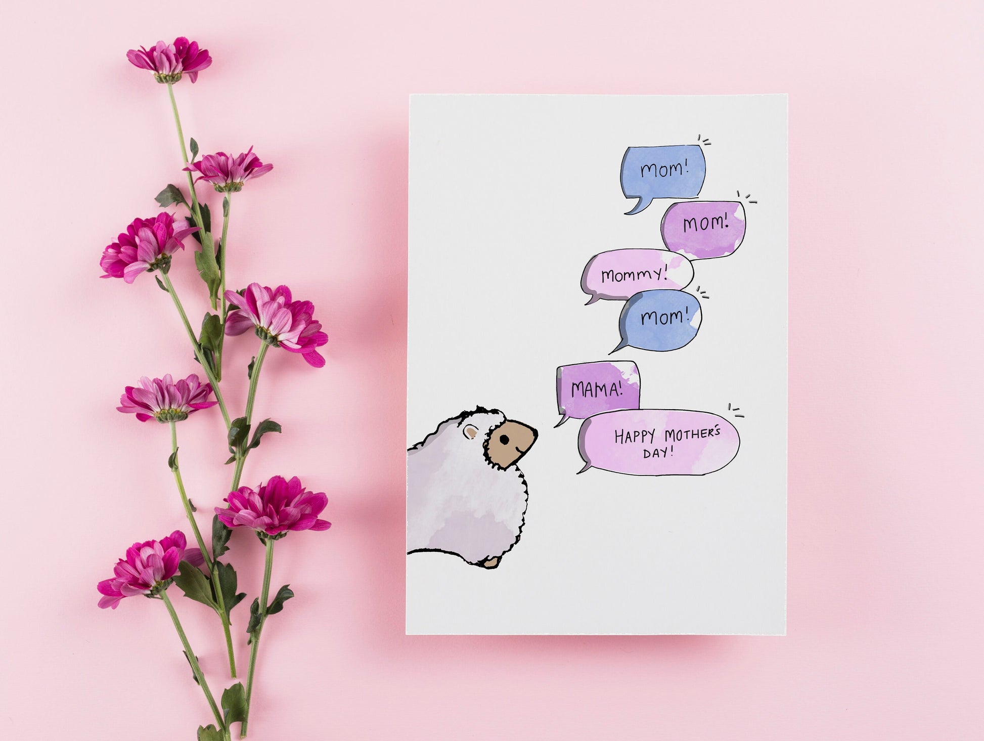 cute sheep mother's day card, sheepaca card, funny card for mom, cards for mama, gift for mom, mom to be, expecting baby, first mother's day