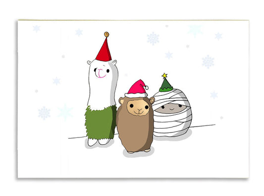 cute holiday greeting card, funny card, christmas holidays, best friend card, stuffed animals cartoon card, festive season, merry christmas