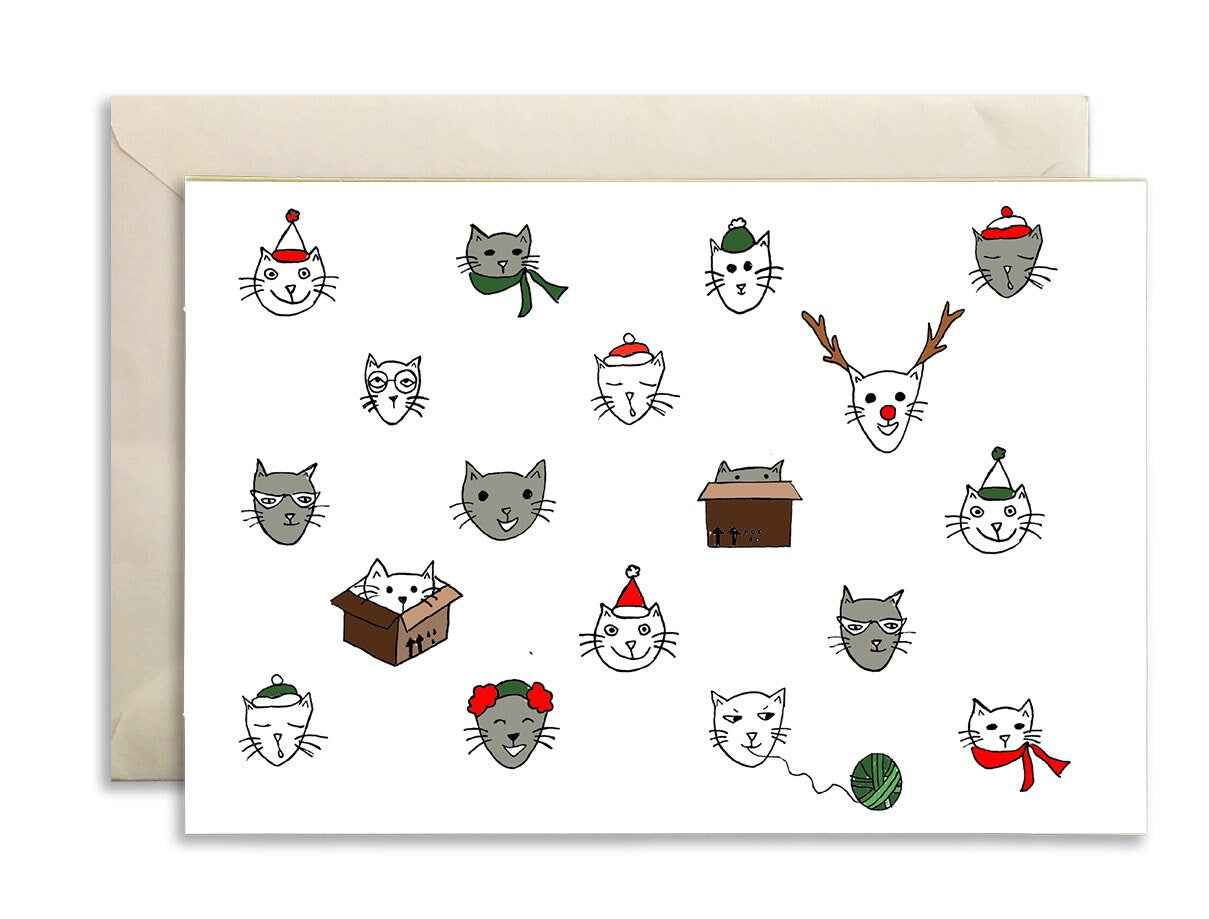 fun cats holiday greeting card, christmas holidays, best friend card, festive cats, cute merry christmas, cat lover gift, fun card for her