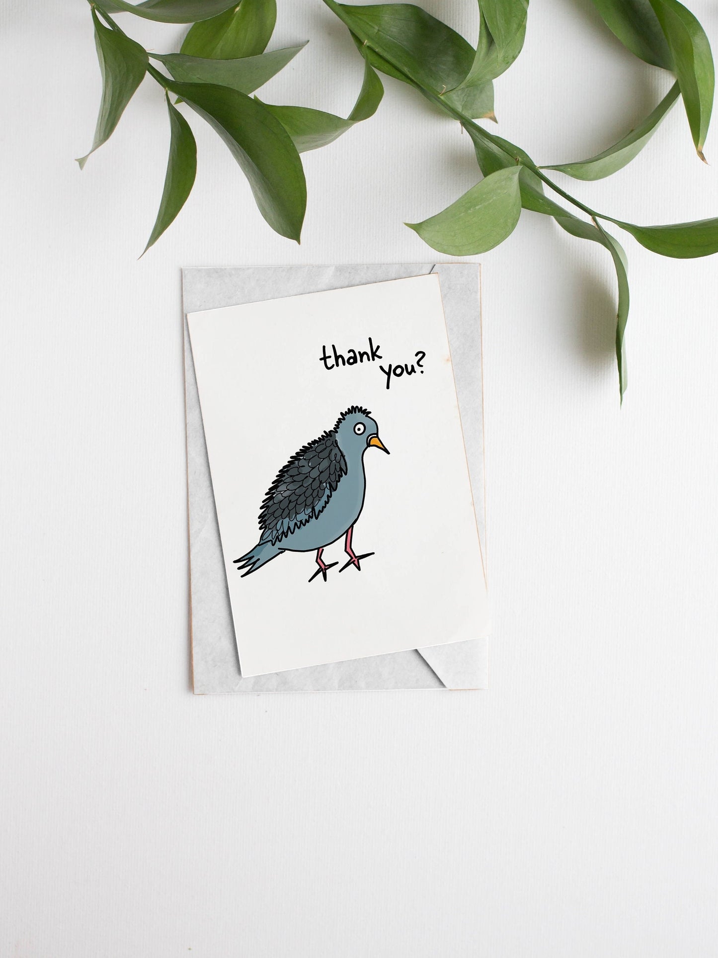 Thank You Card, Confused Pigeon Card, Quirky Card for Friend, Funny Gift for Birders, Mangy Pigeon Thank You, Cartoon Animal Greeting Card