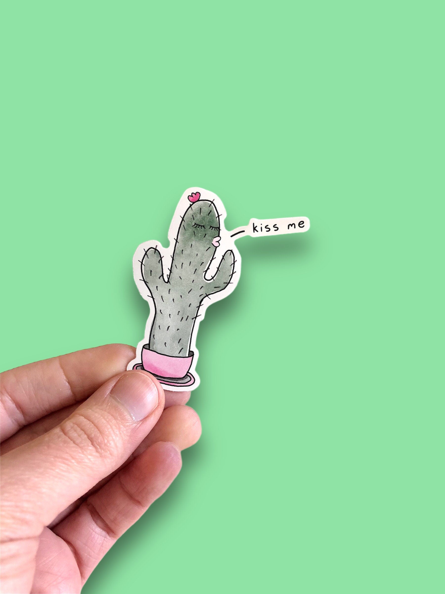 cute cactus sticker, kissing cactus sticker for laptop, plant mama gift, crazy plant lady, fun plant lover stickers for planners