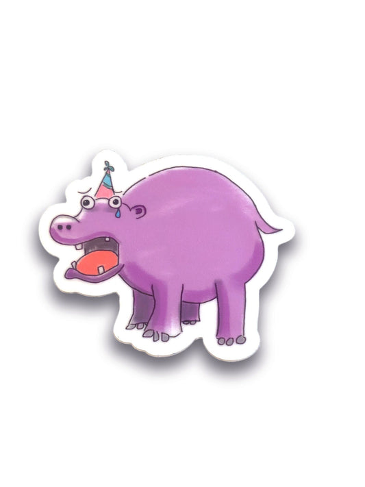 sad hippo vinyl sticker, funny durable animal sticker for planners and scrapbooks, cute hippopotamus lover gift, water bottle stickers
